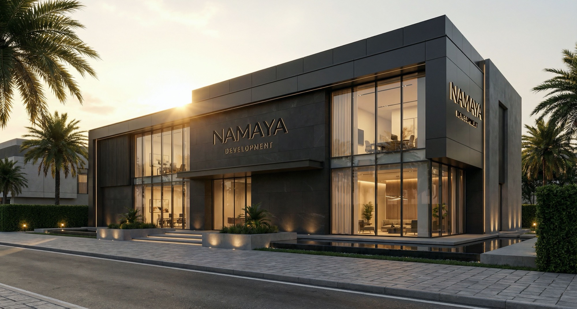 Namaya building exterior at dusk